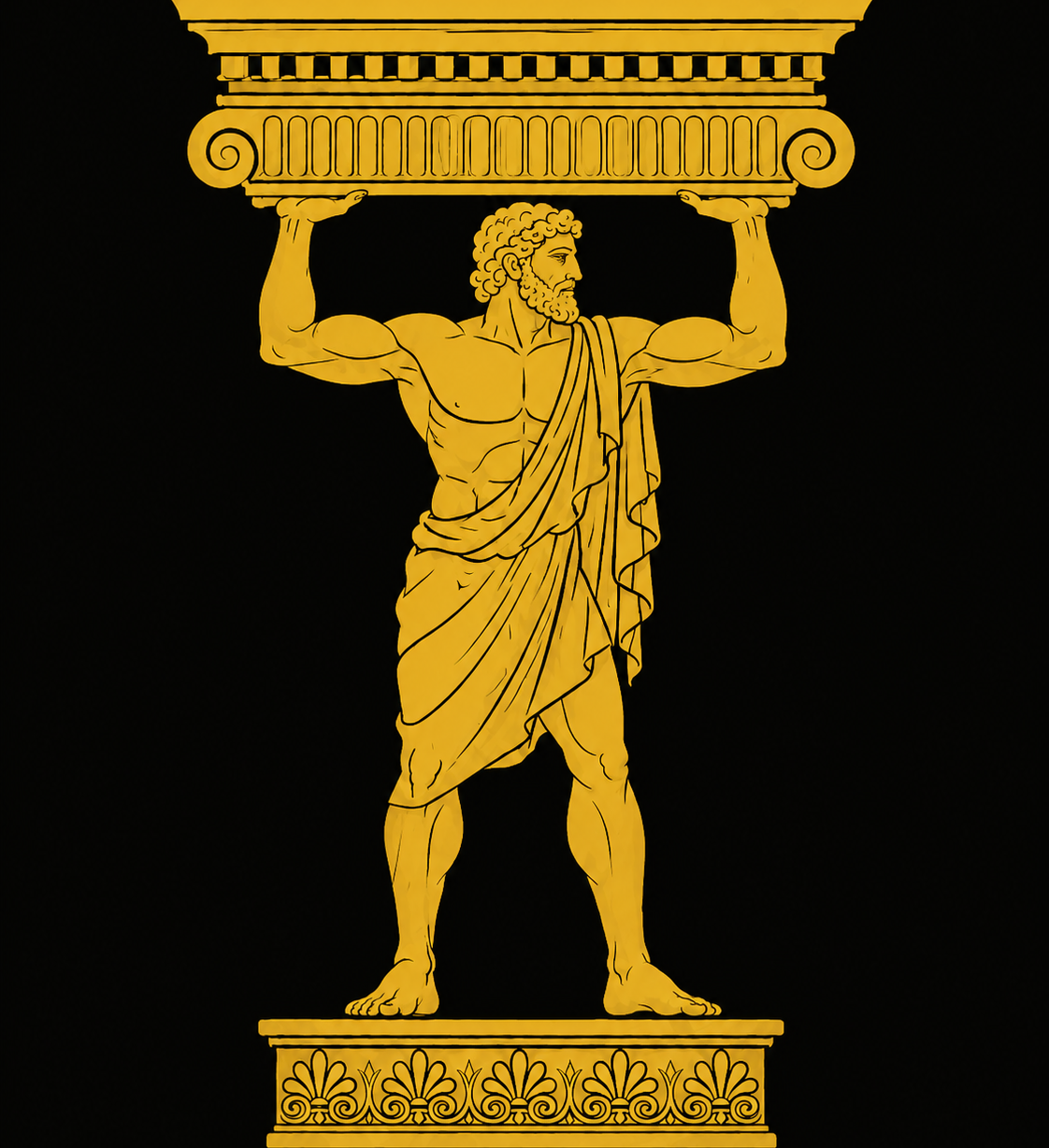 A telamon: a carved figure carrying the weight of a structure on its shoulders